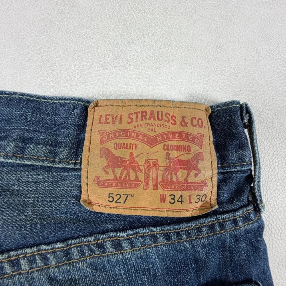 Levis 527 Slim Bootcut Mens Jeans 34x30 Medium Wash Blue Denim Western Fade